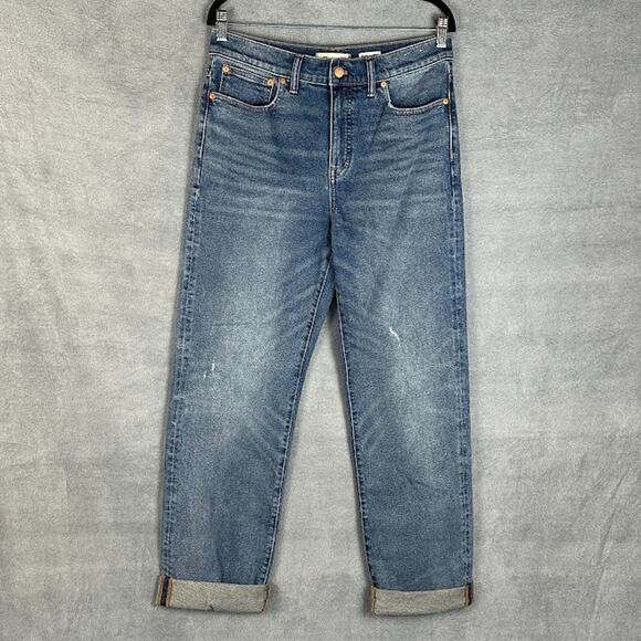 Madewell Jeans Womens 28 Blue Rail Straight Kaihara Denim Cuff Stretch Pockets - Picture 1 of 14